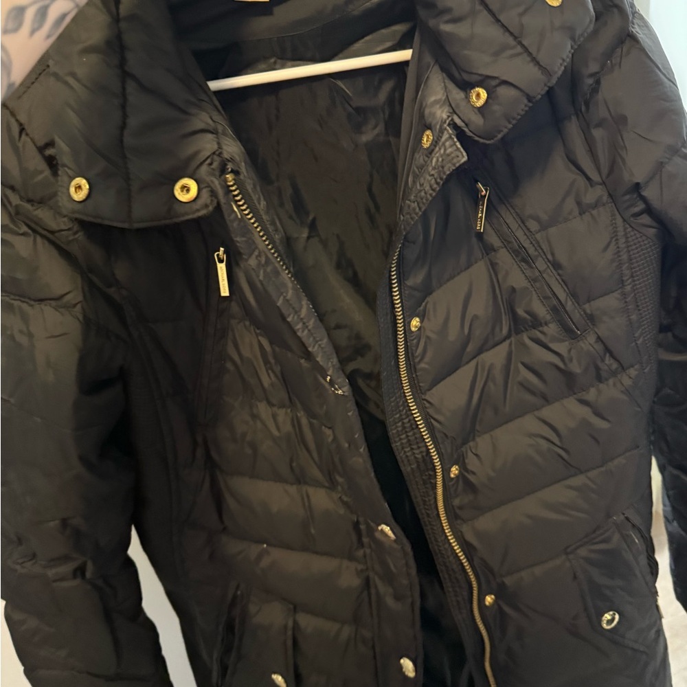 Michael Kors Black Puffer Jacket with Gold Accents